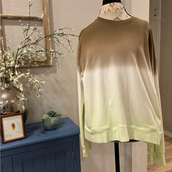 Women's Crew Neck Sweatshirt Thumbholes and Pockets Olive Mint Dip Dye L/XL - Picture 4 of 10